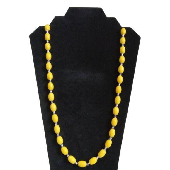 Yellow & Silver Toned Alternating Plastic Beaded Long Length Layering Necklace - Picture 1 of 8